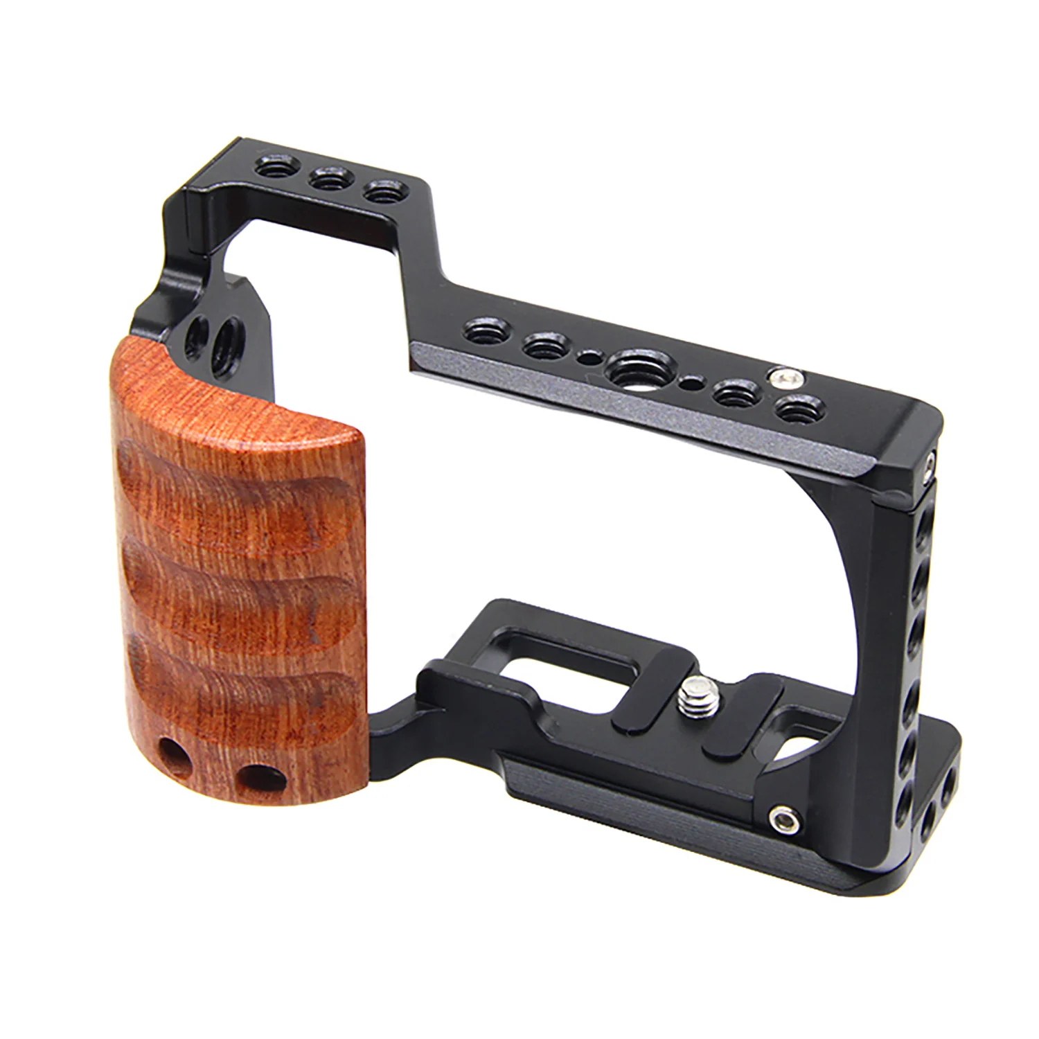 

Camera Cage Rig W/ Wood Side Handle Grip for Sony ZV-E10 Quick Release Plate Mount Video Shooting Stabilizer Camera Rabbit Case