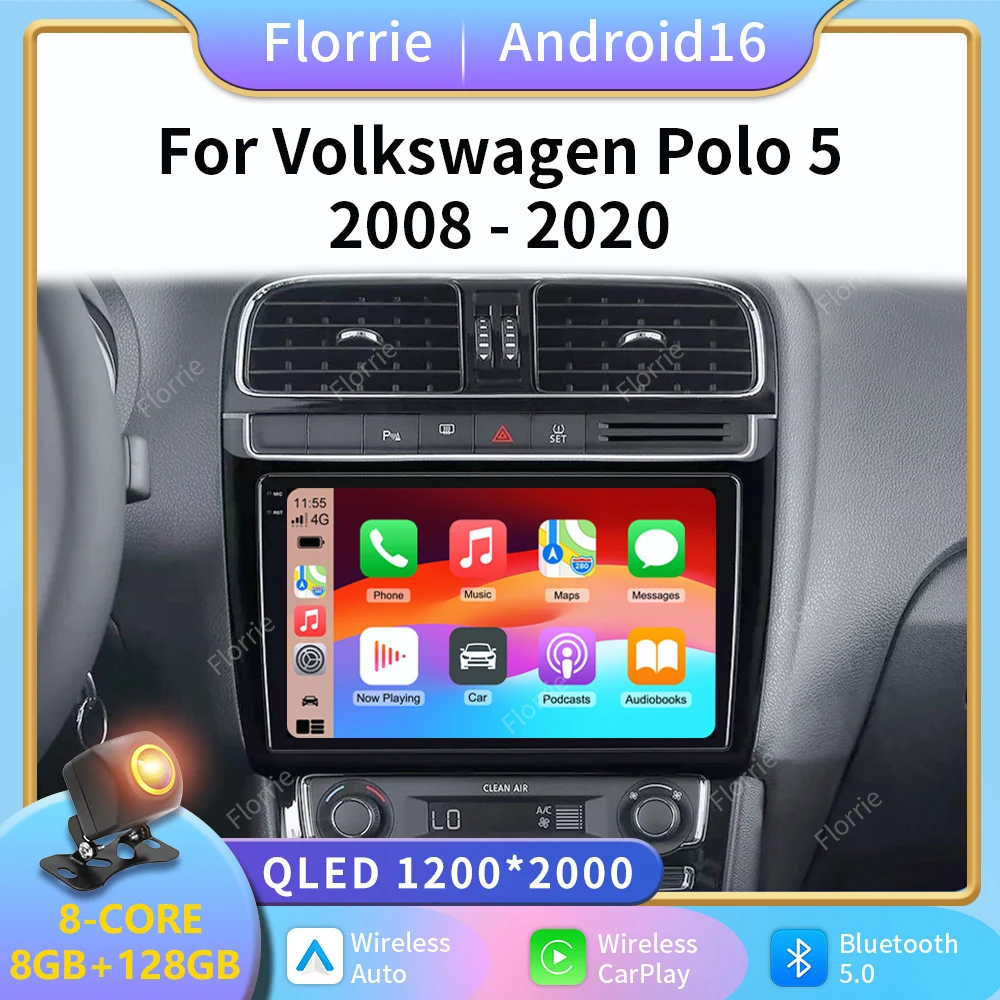 Car Multimedia For VW Volkswagen POLO 5 2008-2017 Vento Wireless Carplay Android 16 Auto Car Radio Stereo DSP 4G WIFI 2K QLED