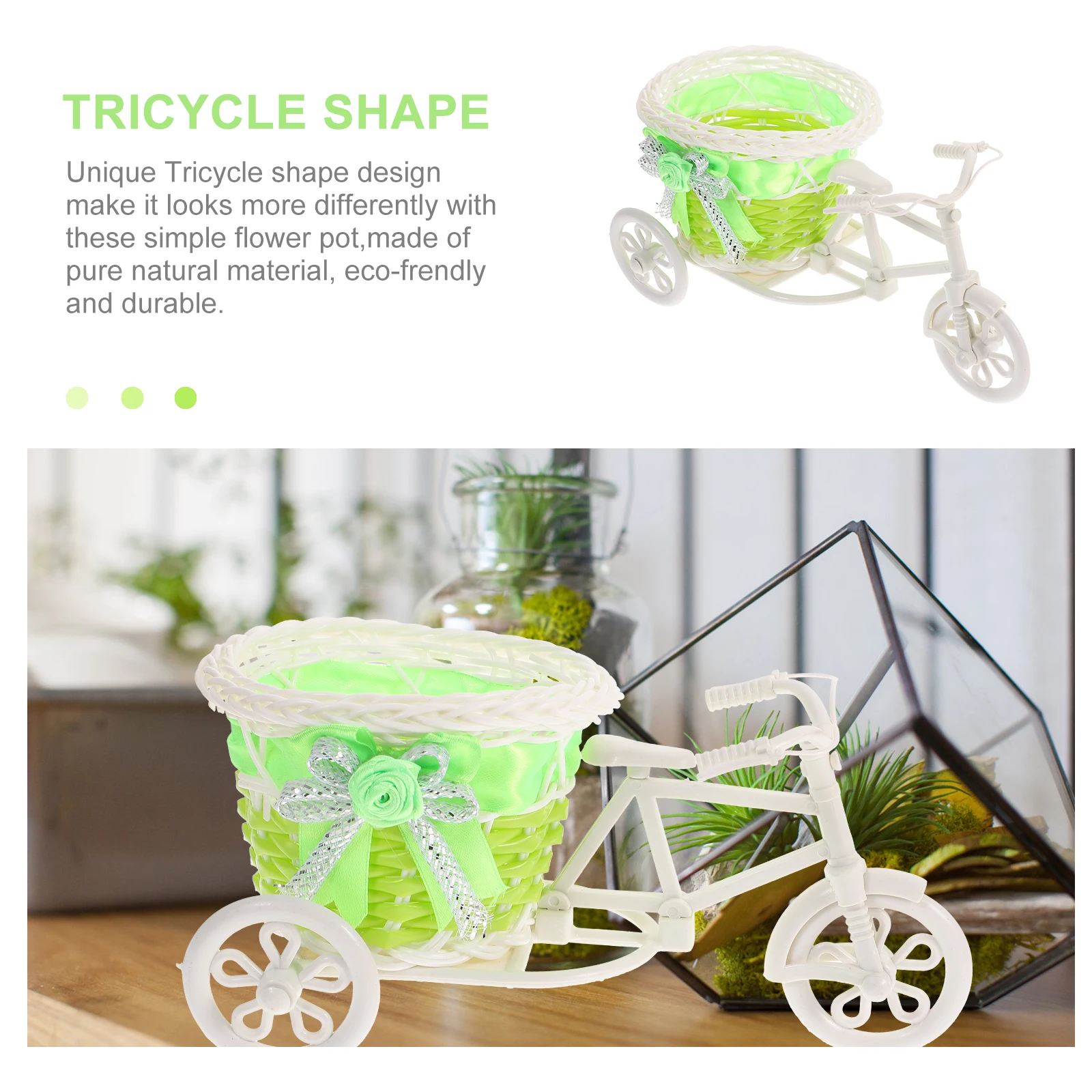 

3PCS Rattan Flower Basket Retro Decor Wrought Iron Vase Gardeniron Bike Shaped Waterproof Indoor Outdoor