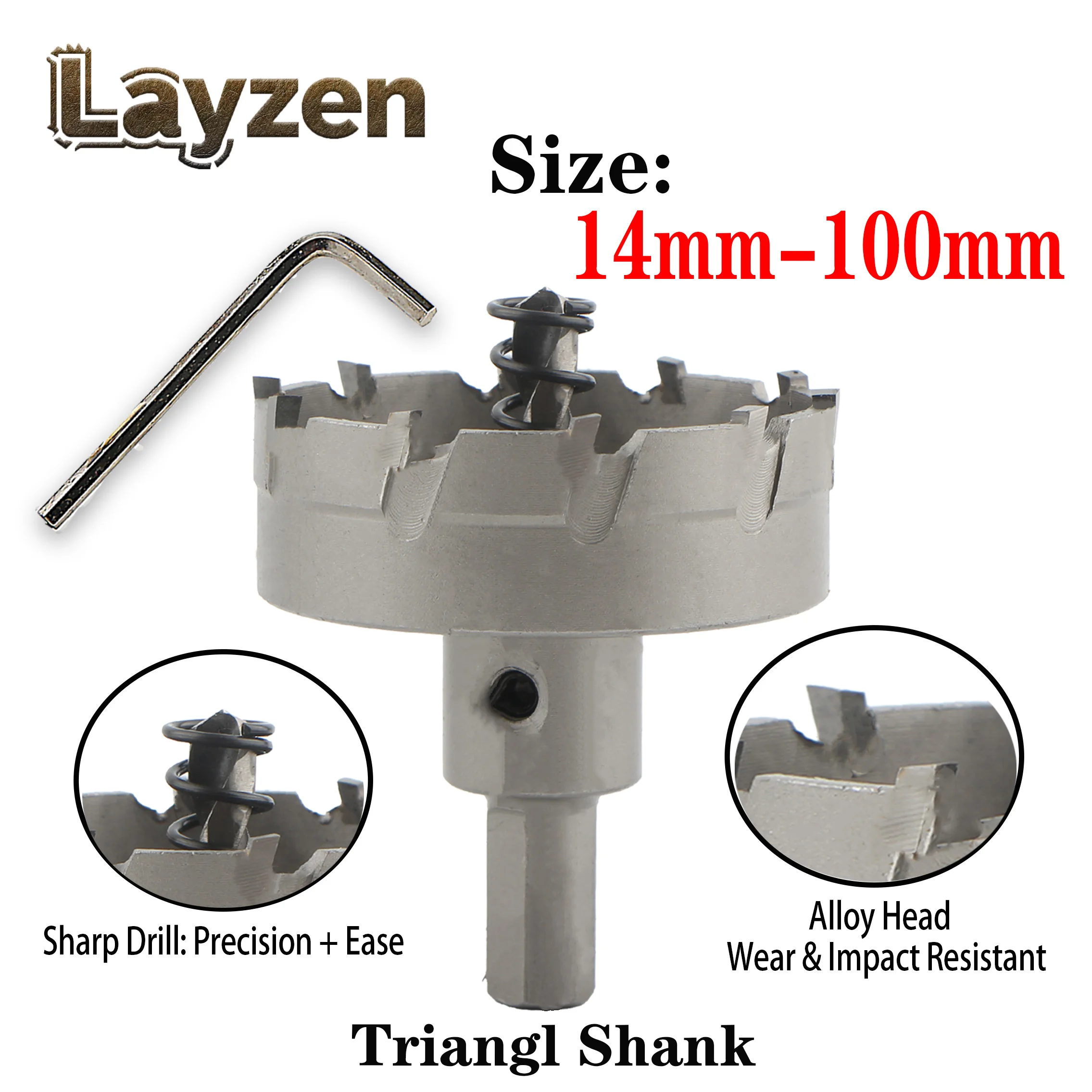

Layzen 14-100mm TCT Drill Bit Hard Alloy Hole Saw Triangl Shank For Stainless Steel Steel Plate Metal Angle Iron Aluminium Alloy