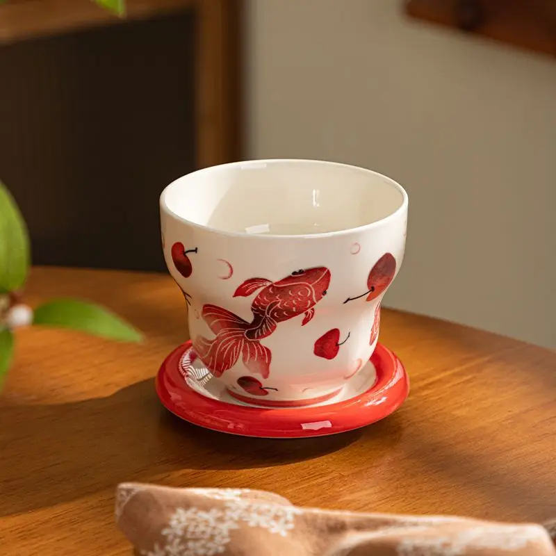Holding A Coffee Cup,A Ceramic Mug, A National Style Female High-value Tea Cup, A Particularly Beautiful Latte Cup for Home Use.