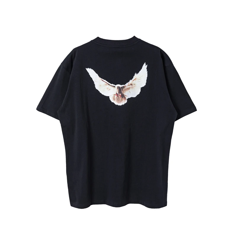 Summer YZY High Street Kanye West Peace Dove Print Hip Hop Loose Casual Short Sleeve Street Clothing Pure Cotton Vintage T-shirt