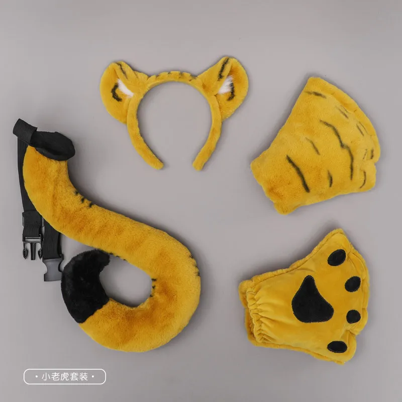 Costumes d'Oreilles de Tigre pour Enfant, Garçon, Fille, Homme, Ensemble Jupe et Bandeau de Sauna, Accessoires de Cosplay