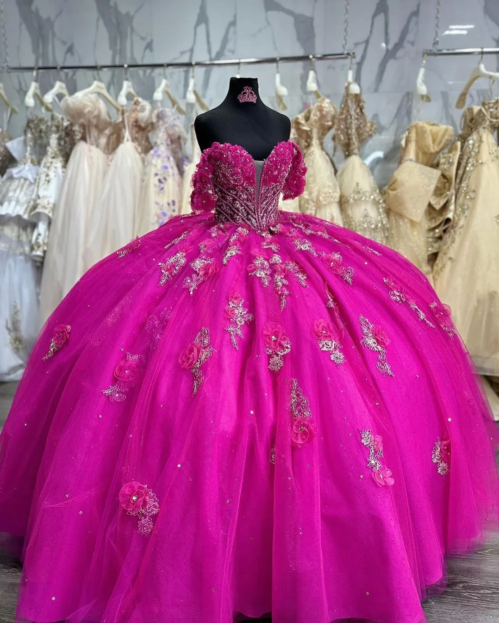 Veralove Hot Pink Quinceanera Dresses with Lace Charro Vestido De 15 Años 2024 Off the Shoulder Sweet 16 Prom Gowns Customized