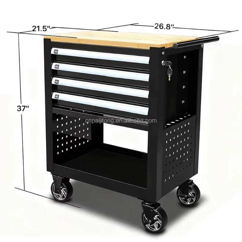 

2026 Detachable DIY Utility Cart Steel Pegboard Rolling Tool Storage Garage Organizer With Wheels For Tool Cabinets With Drawers
