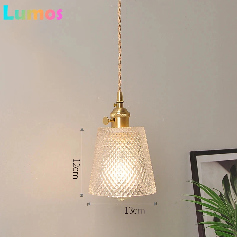 

Vintage Noridc Stripe Glass Pendant Lamp Dining Room Kitchen Retro Pendant Lights Bedroom Bedside Decor Hanging Light