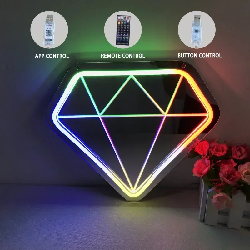 Shine Diamond LED Lights Neon Sign Bar Acrylic Unique Wall Art Decoration Mirror Neon Light for Wedding Decor Colorful Led Sign