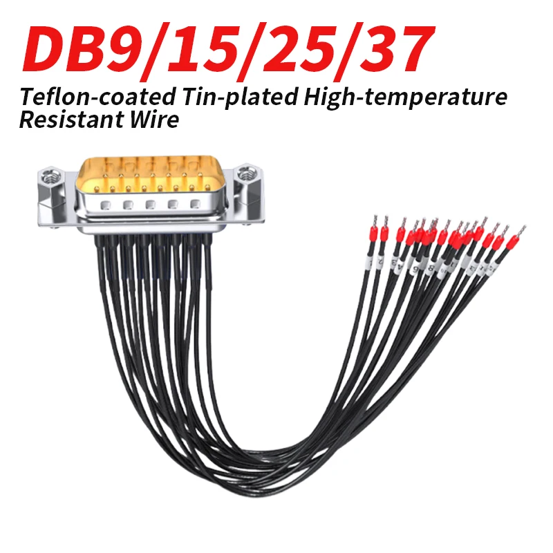 Industrial Grade DB9 FemaleTerminal Wire DB15 Pin DB25 Connection Cable HDB15 Connector Plug Line PLC Data Harness Cord PTFE