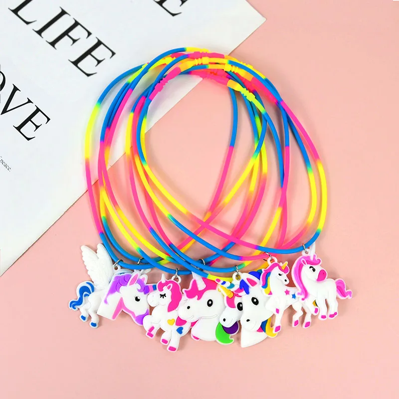 

6/8pcs Cartoon Mermaid Unicorn Silicone Necklace Kids Birthday Party Decorations Children's Favors Jewelry Baby Shower Gift Toys