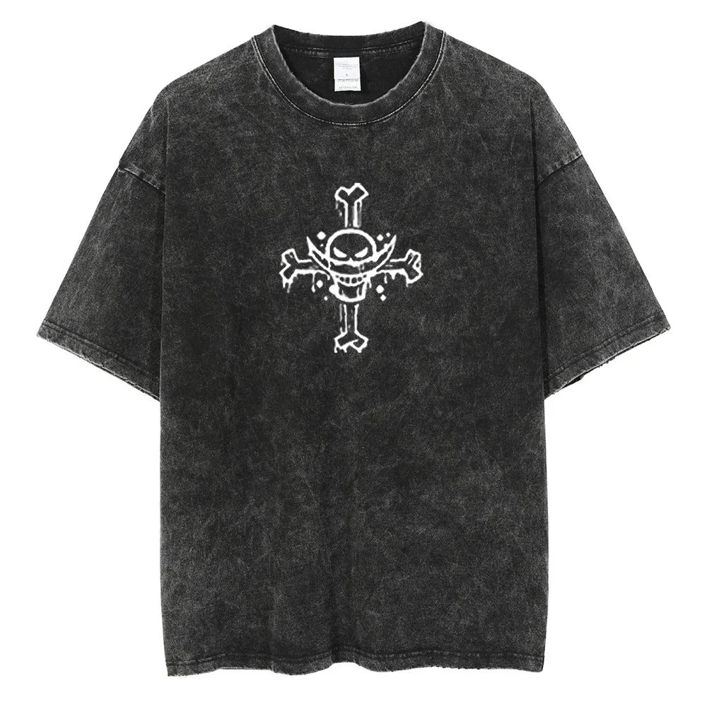 

ONE PIECE Anime Pattern Printed Washed T-shirt Men and Women Retro Breathable Sports Street Style Loose Summer T-shirt Unisex