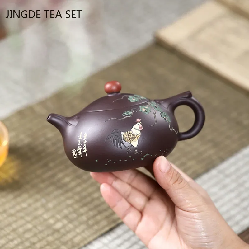 Yixing Hand Painted Purple Clay Tea Kettle Tradition Filter Beauty Teapot Raw Ore Purple Mud Tea Maker Chinese Tea Set 260ml