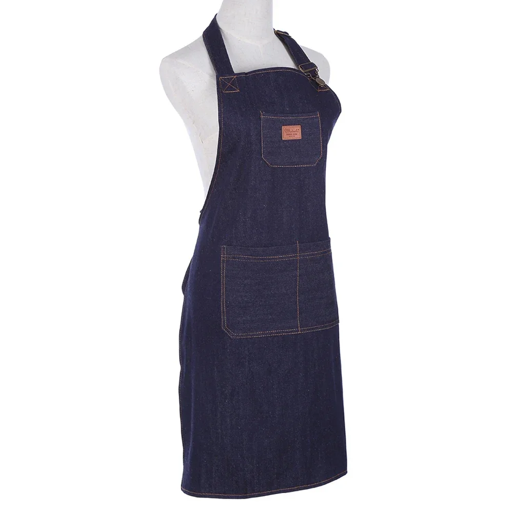 Denim Chef Apron for Men Unisex Cooking Kitchen BBQ Grilling Aprons for Women Work Shop Server Bib Apron Jean Smocks Adjustable