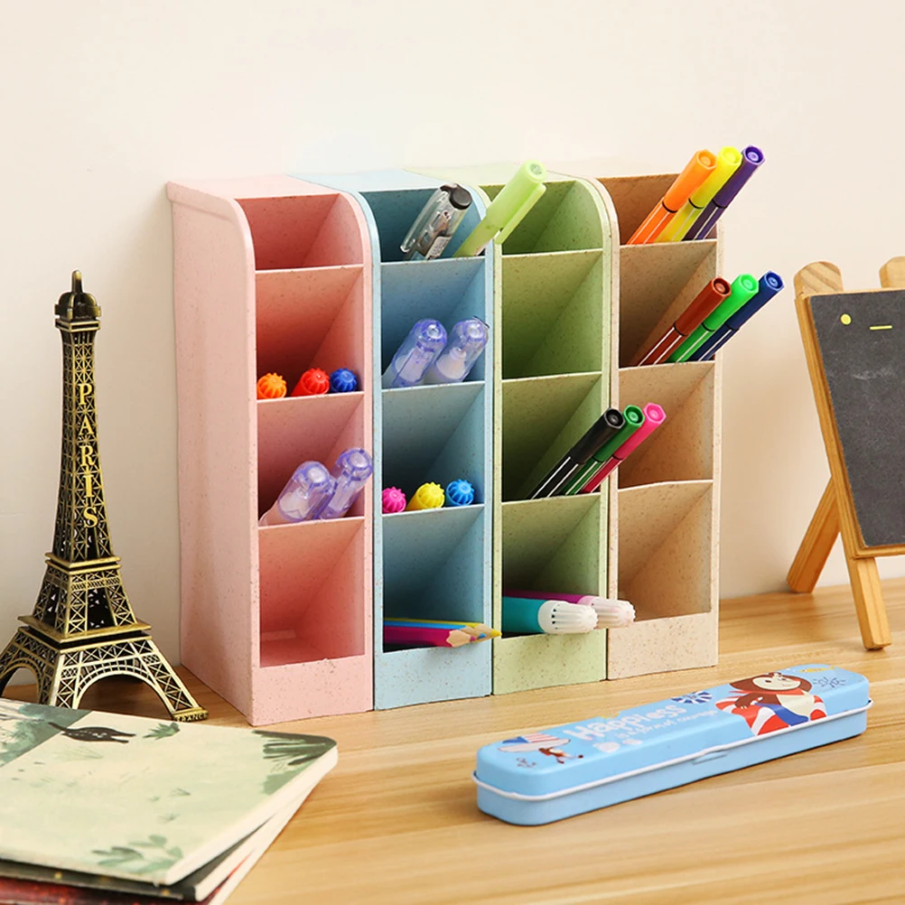 

4pcs Four Grid Storage Box Desk Pencil ganizer Erasers Holder School Equipment Caddy Space Brightly Sections