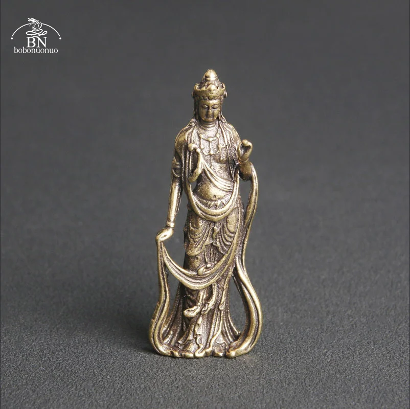 Vintage Copper Thailand Guanyin Buddha Statue Home Decorations Living Room Small Ornaments Office Desk Miniature Figurines Gifts