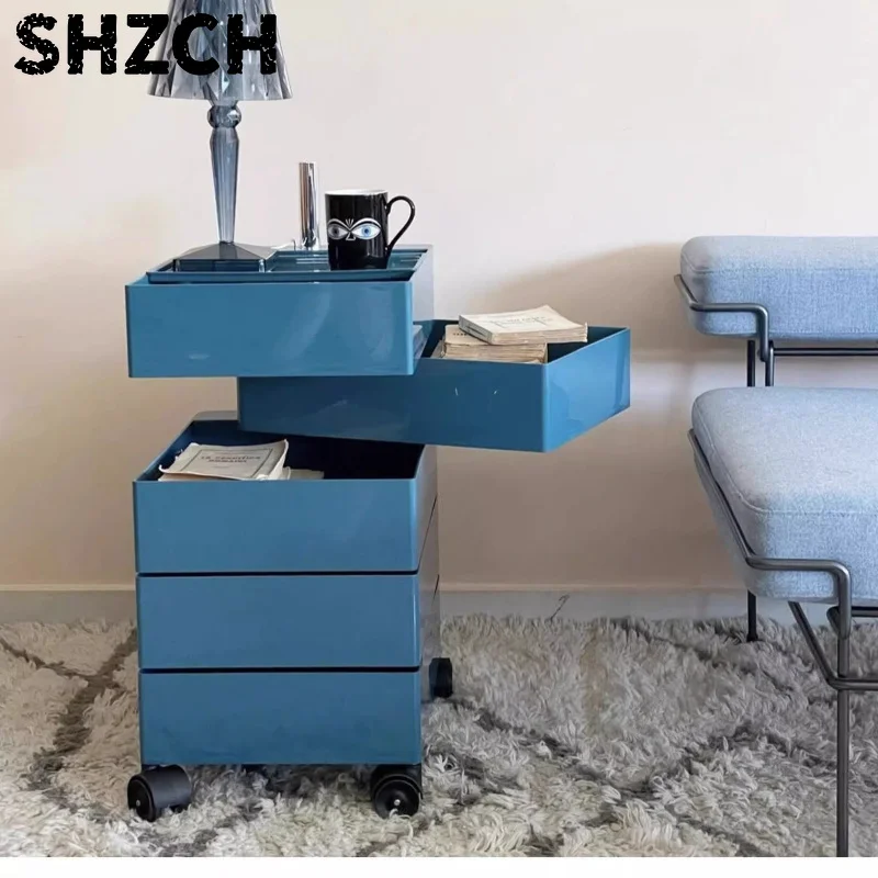Under Desk Rolling Storage - Rotating Drawer Nightstand, Dopamine Color Cabinet, Movable Bedside Organizer with Wheels