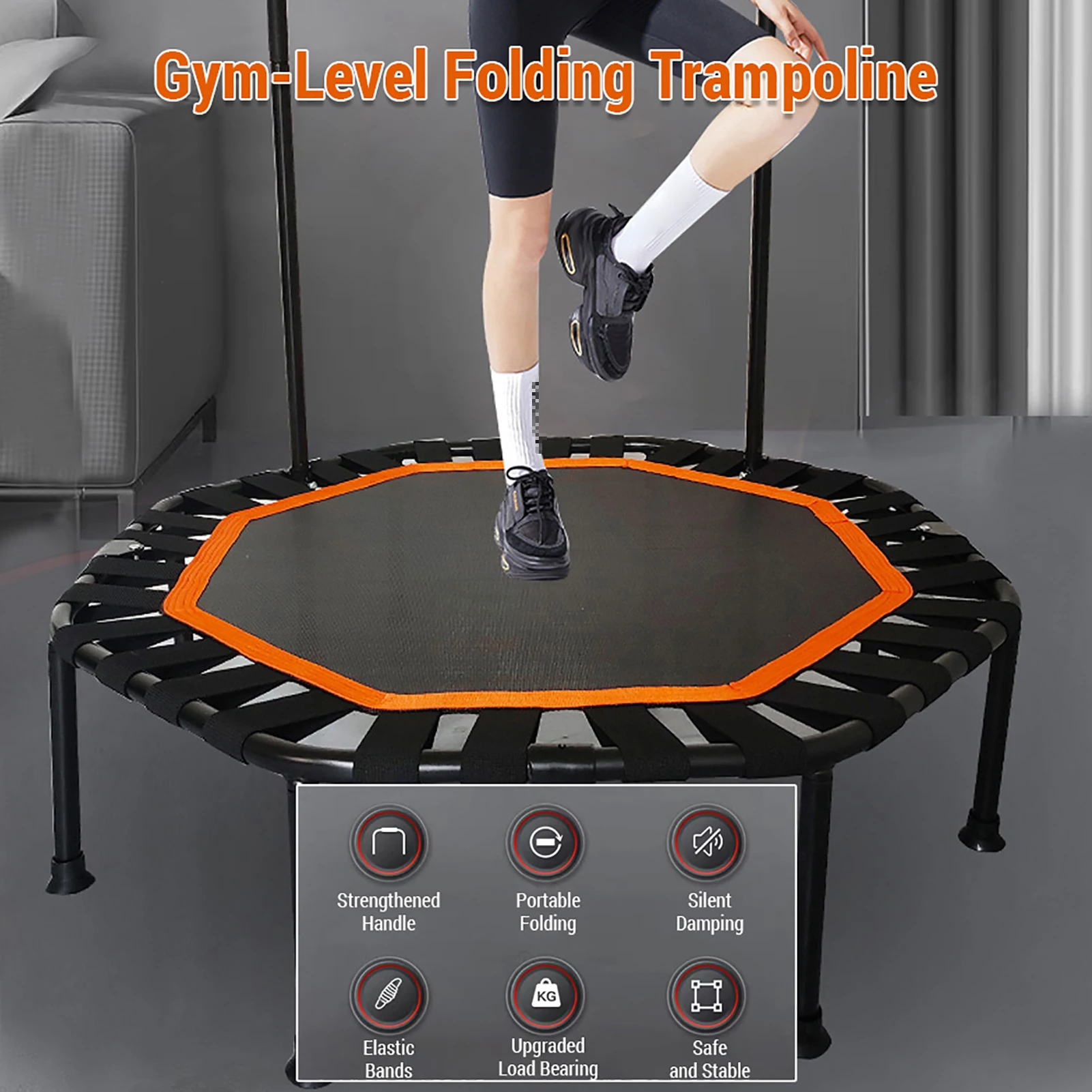 Mini Trampoline for Adults Fitness Foldable 42-In Octagonal Silent Safe and Stable Slingshots for Adults Heavy Duty Double