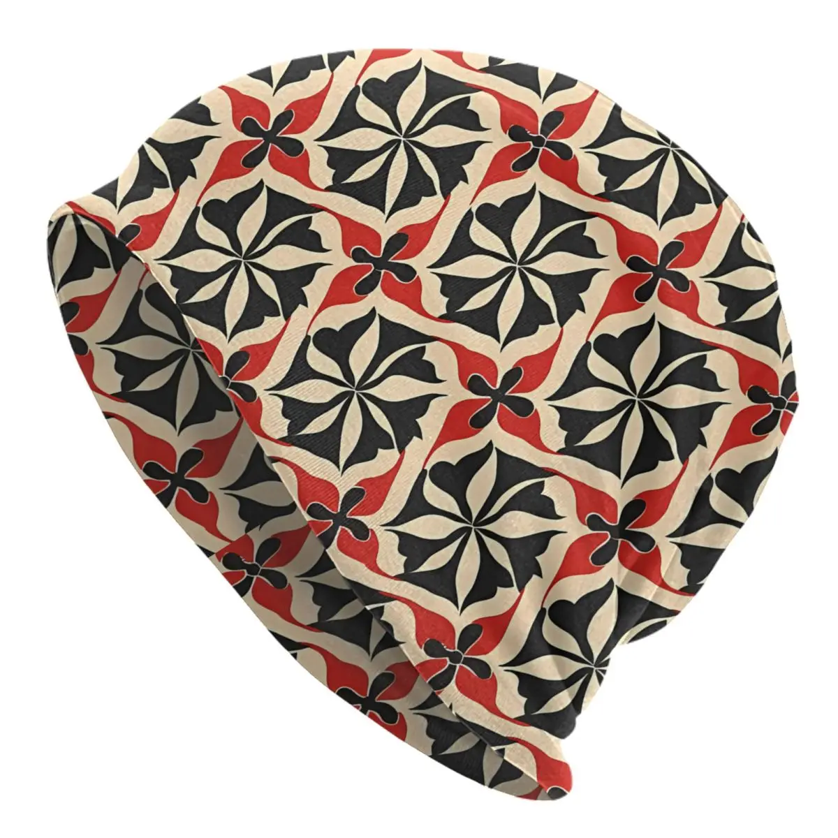 Black And Red Abstract Geometric Bonnet Fashion Thin Skullies Beanies Caps For Men Creative Hats