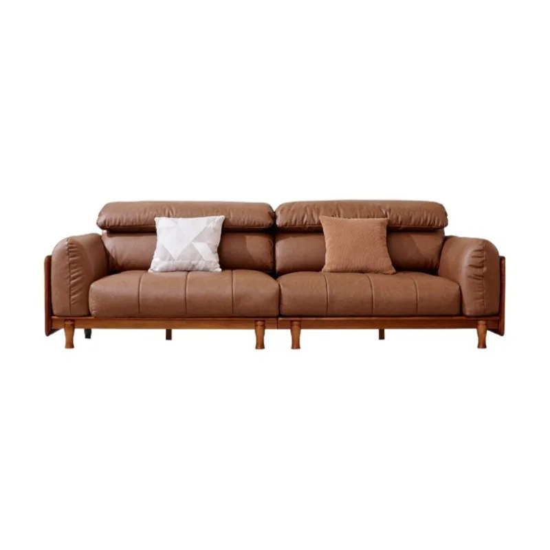 American solid wood sofa combination living room light luxury leather French straight row sofa