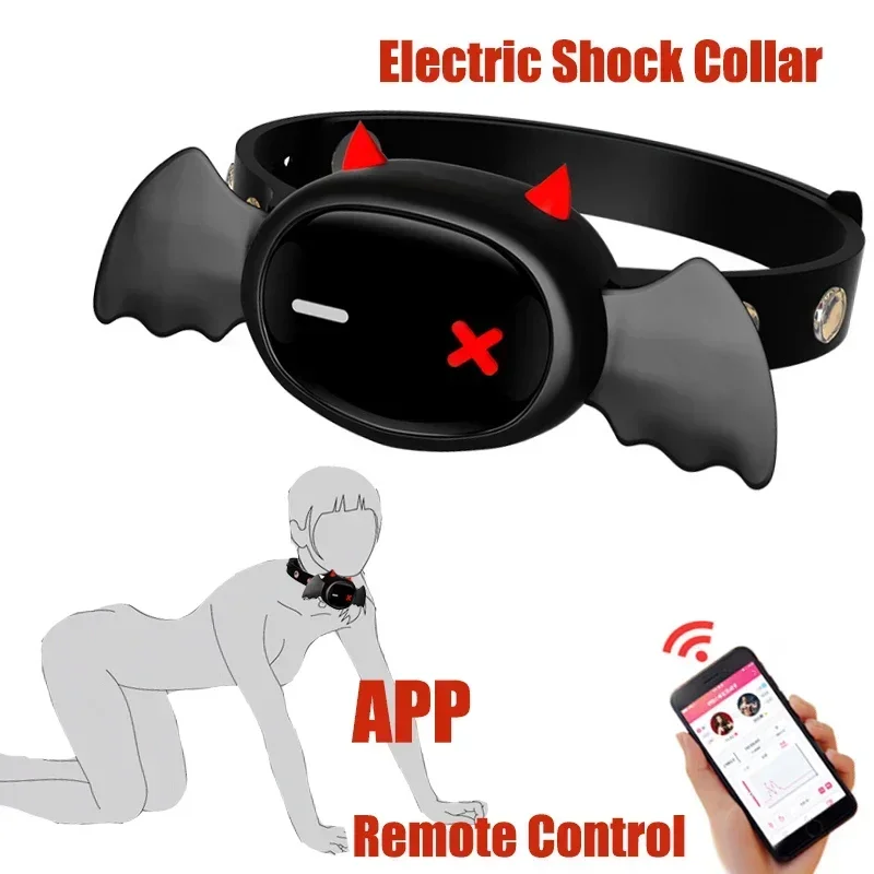 QIUI Little Devil APP Remote Control Electric Shock Collar Bondage BDSM Adult Porn Game Private Sex Toy Exotic Accessories 18+