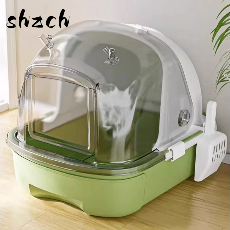 

Fully Enclosed Toilet for Cats Transparent Visible Cat Bedpans Lifting Cover Design Cat Litter Box Anti Odor Splash Litter Tray