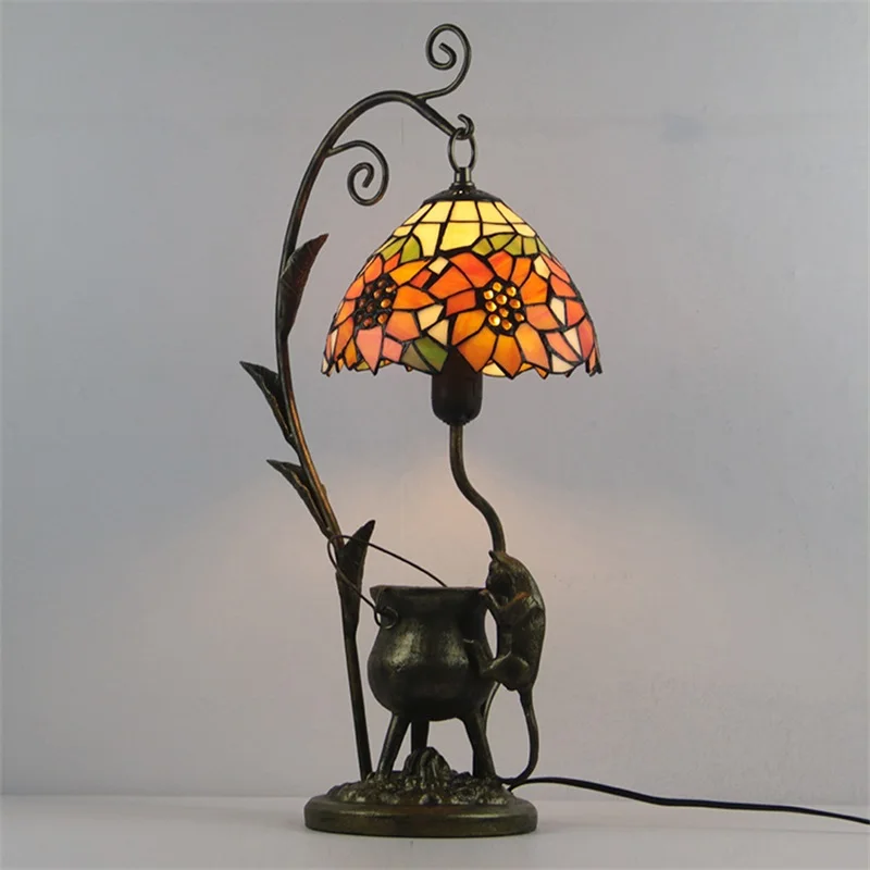 OULALA Tiffany Table Lamp LED Vintage Color Glass Creative Cat Desk Light Fashion Decor For Home Hotel Bedroom Bedside