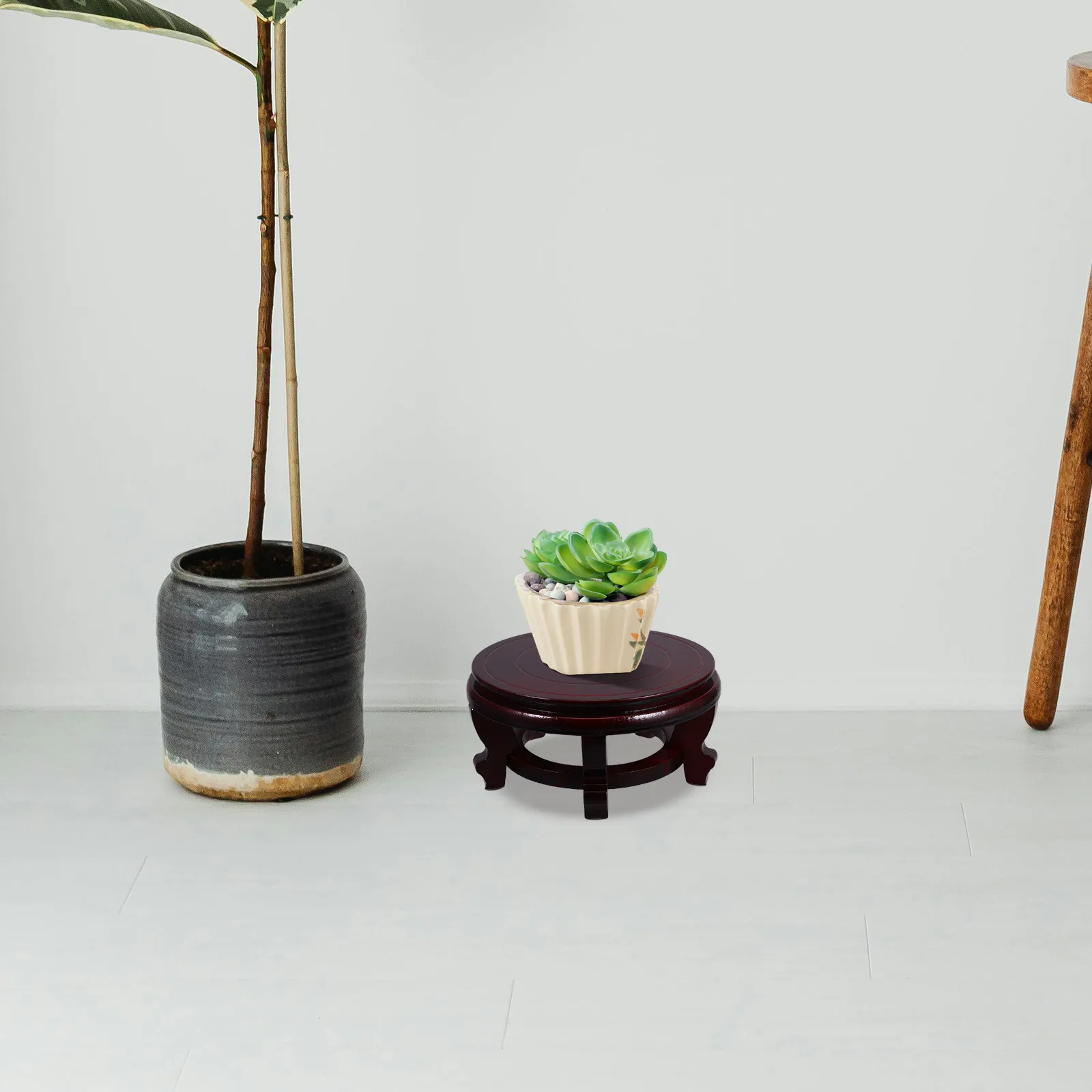 Rustic Round Wooden Plant Stand Tray for Bathroom Decor with Flower Pot Holder Large Capacity Multi-Use Wood Base Plant Pedestal