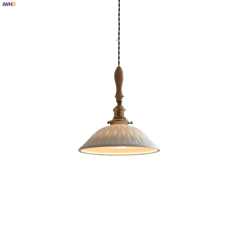 

IWHD Wire Adjustable LED Pendant Lights Kitchen Porch Cafe Ash Wood White Ceramic Nordic Modern Hanging Lamp Luminaira Pendente
