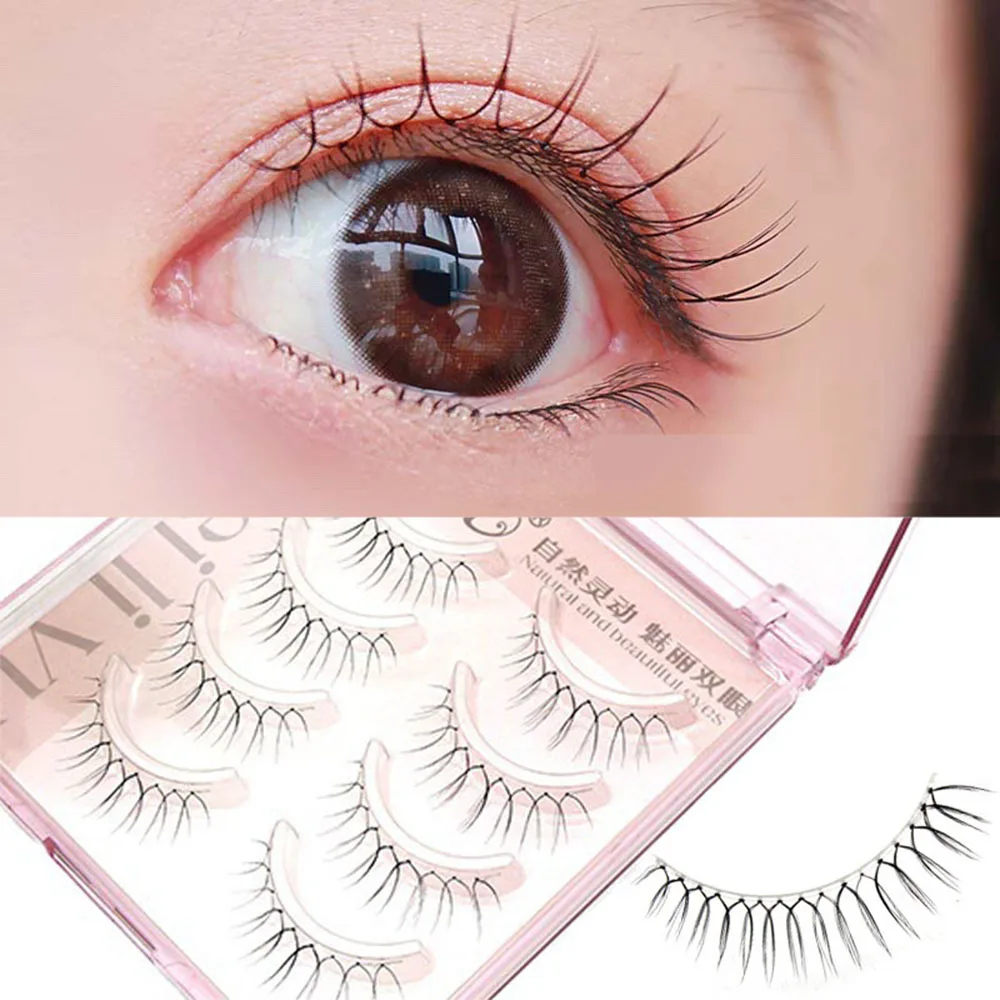 3D V Shaped Cílios Postiços Naturais, transparentes Stem Lashes, Fairy Enxerto Extensão dos Cílios, Handmade Maquiagem Tool, coreano, 4 Pares