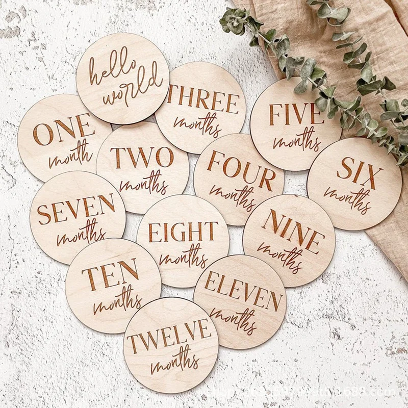 

Детские ежемесячные вехи, деревянные карточки, открытка для объявлений о рождении ребенка новорожденного