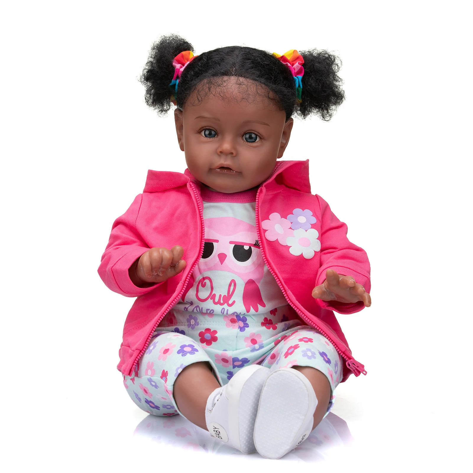 SANDIE 60CM High Quality Reborn Toddler Sue-Sue Dark Skin African American Baby Girl Doll Rooted Long Curly hair Handmade doll