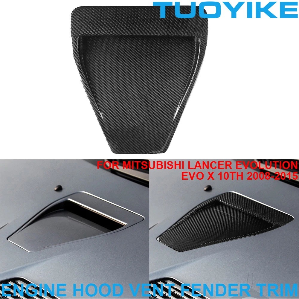

Real Dry Carbon Fiber Front Engine Hood Vent Fender Outlet Intake Scoop Trim For Mitsubishi Lancer Evolution EVO X 10th 2008-15