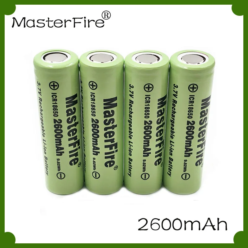 

4pcs/lot MasterFire 2600mah 18650 ICR18650-26F 3.7V 9.62Wh Rechargeable Lithium Battery Cell For LED Flashlights Headlamps