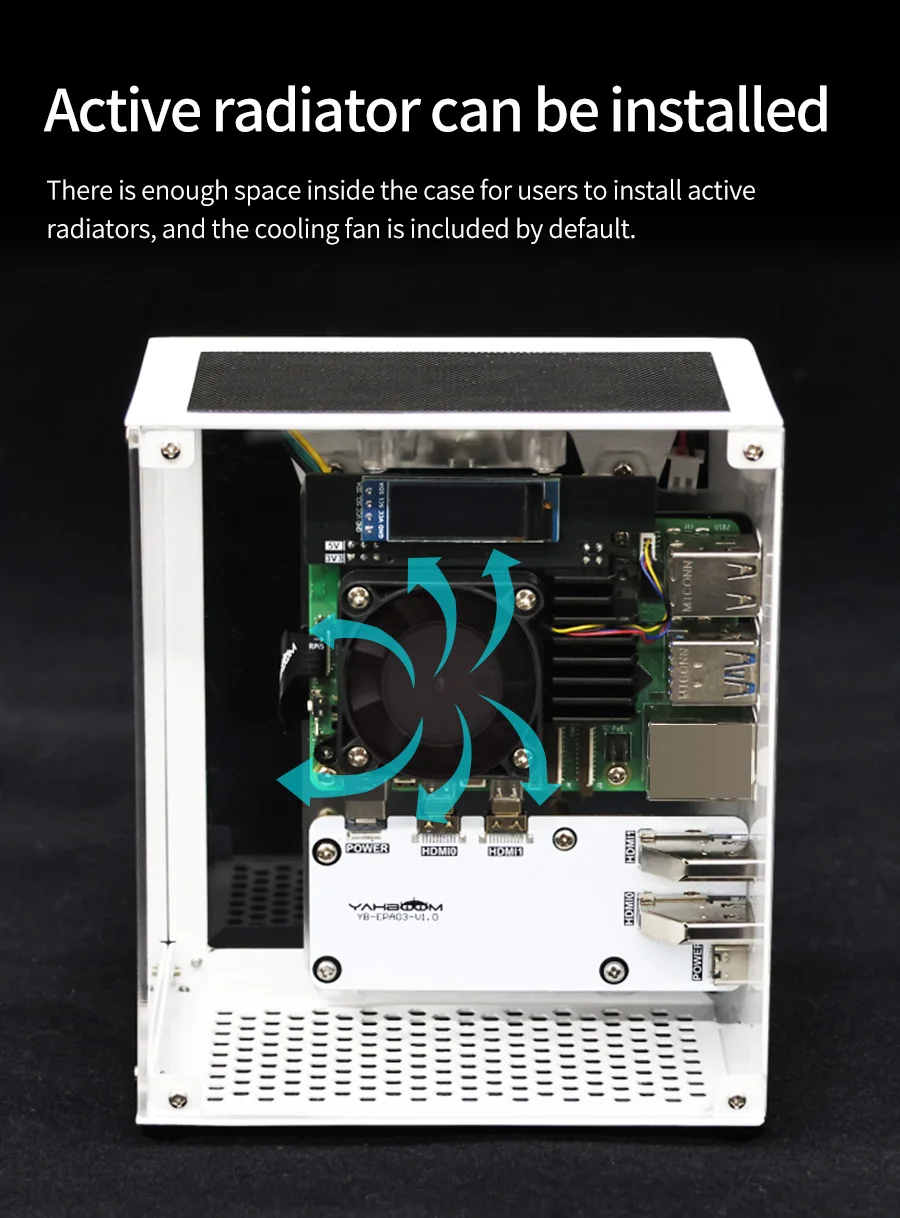 Yahboom Raspberry Pi 5-Schutzhülle, Mini-Kit mit Lüfter und Farbwechsel, Umgebungslicht, unterstützt Installation, M.2 SSD – Detail 15