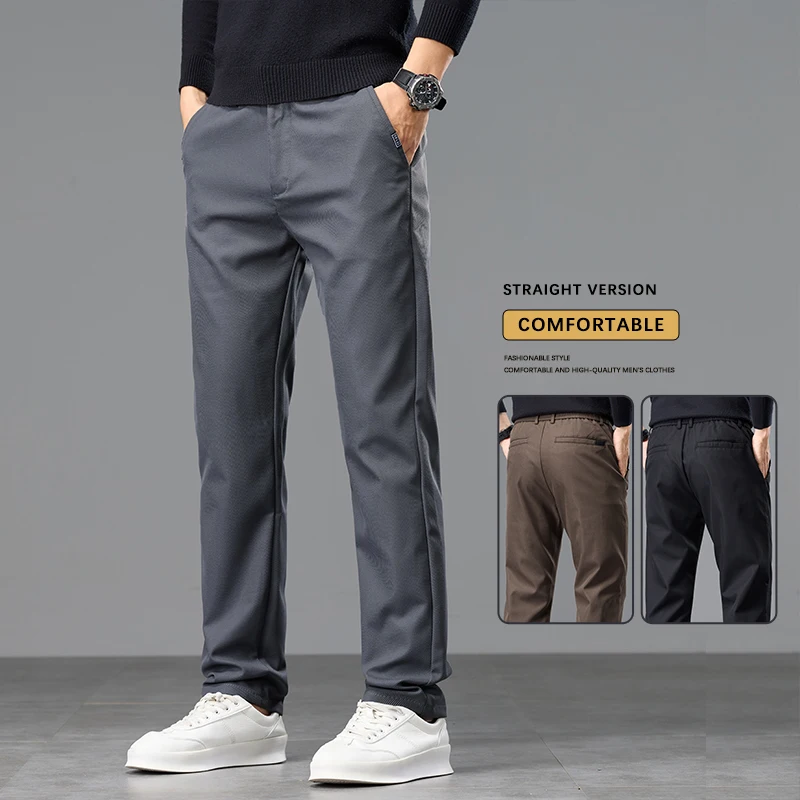 

Spring New Men's Casual Pants Classic Fit Straight Solid Color Business Work Trousers Korean Style Fashion Gray Black Camel