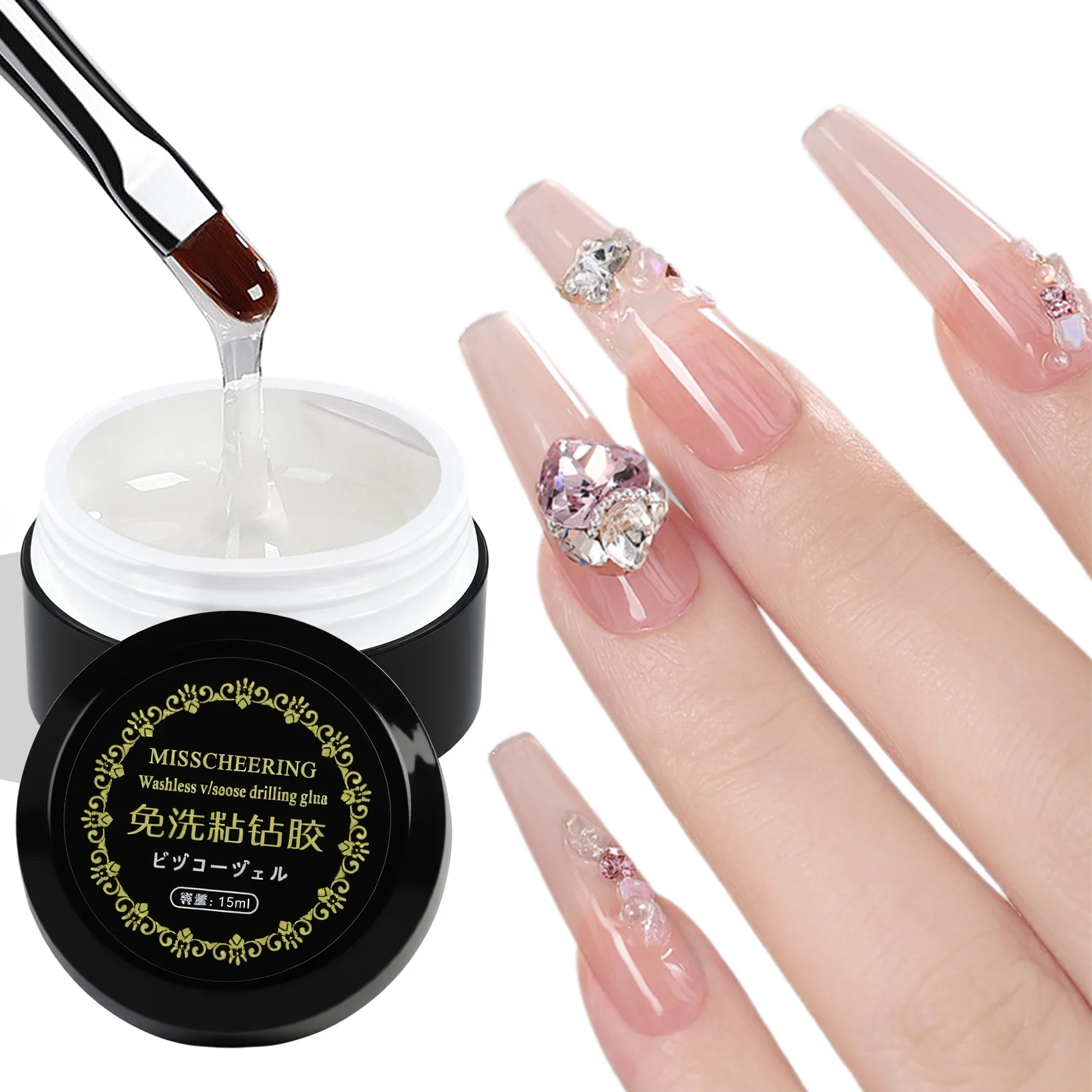 Misscheering 3 في 1 لا مسح معطف فوقي تعزيز هلام طلاء الأظافر وظيفة فعالة لاصق المياه مسمار الفن هلام DIYl تصميم #3