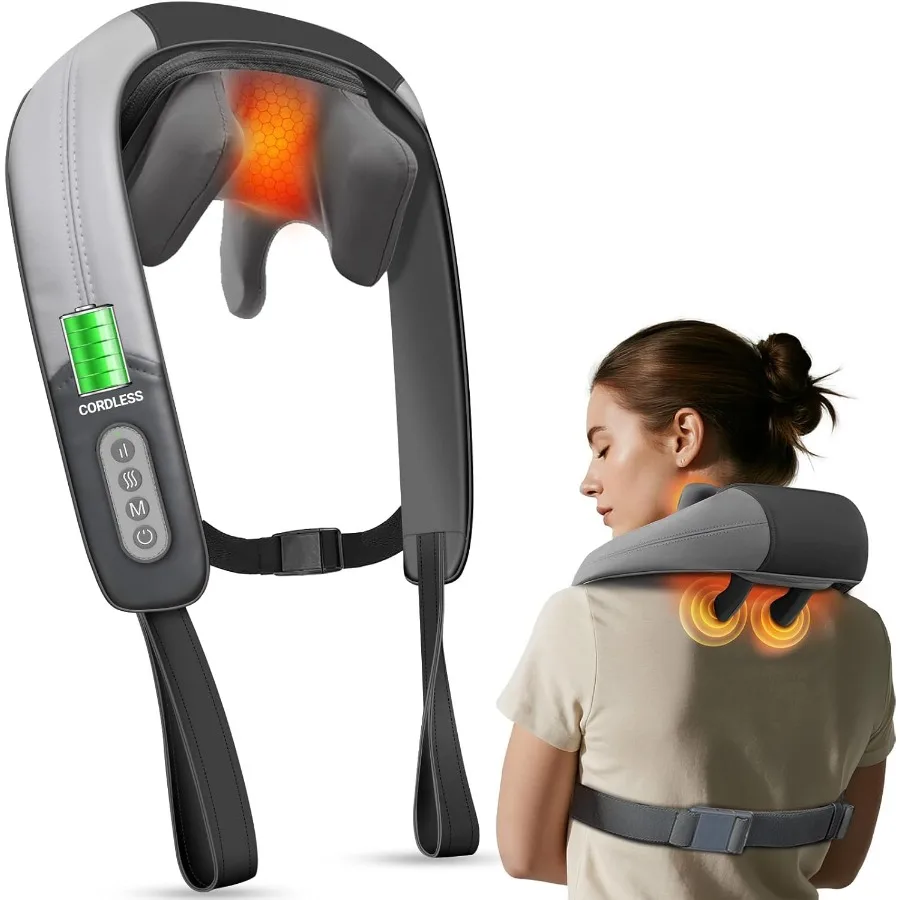 

Беспроводной 4D-массажер шиацу для глубоких тканей, массажер для шеи и плеч с подогревом для релаксации и облегчения боли, перезаряжаемый дизайн