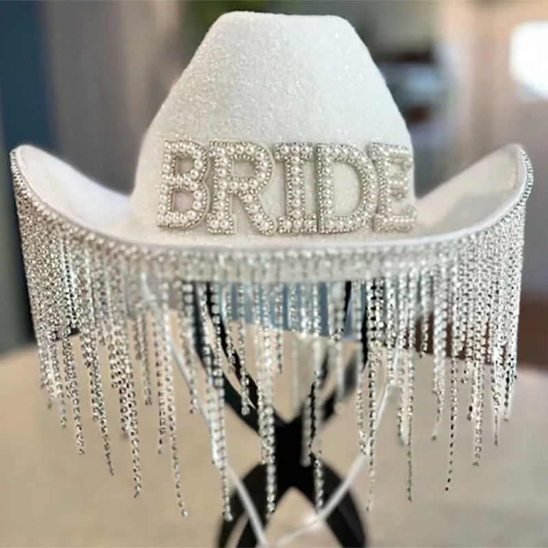 

Cowgirl Hats Shimmering Tassels Bachelorette Party Fedora Hat for Bride to Be