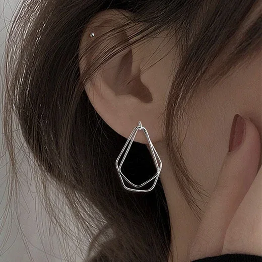 MEETSOFT 925 Silver Simple Geometric Lines  Square Frame Drop Earrings for Fashion Women Fine Jewelry Minimalist Accessories