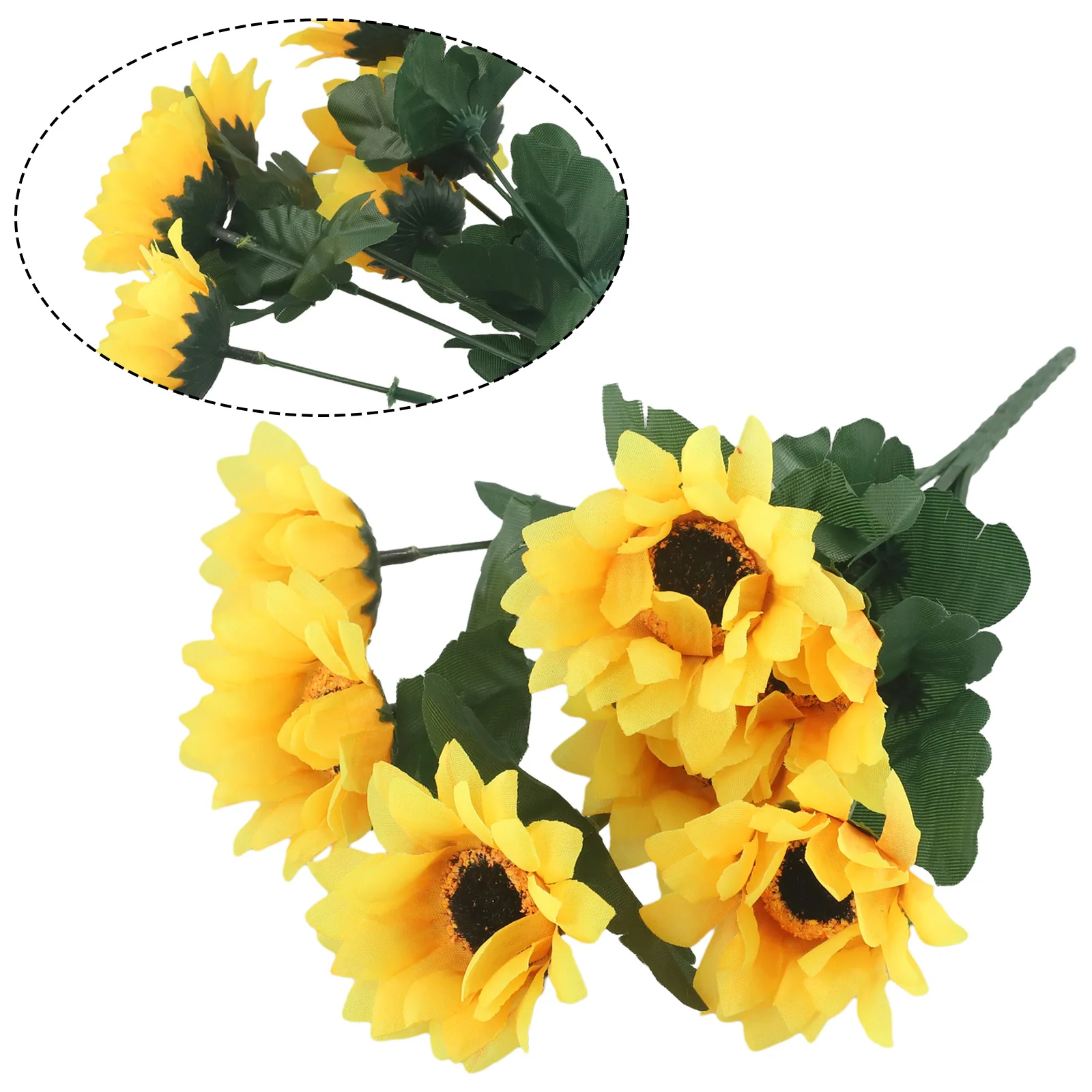 Sunflower Bright Yellow Artificial Flower Bush 7 Heads Use Indoor&Outdoor Decor Silk Flower+ Plastic Stem Wedding Decoration