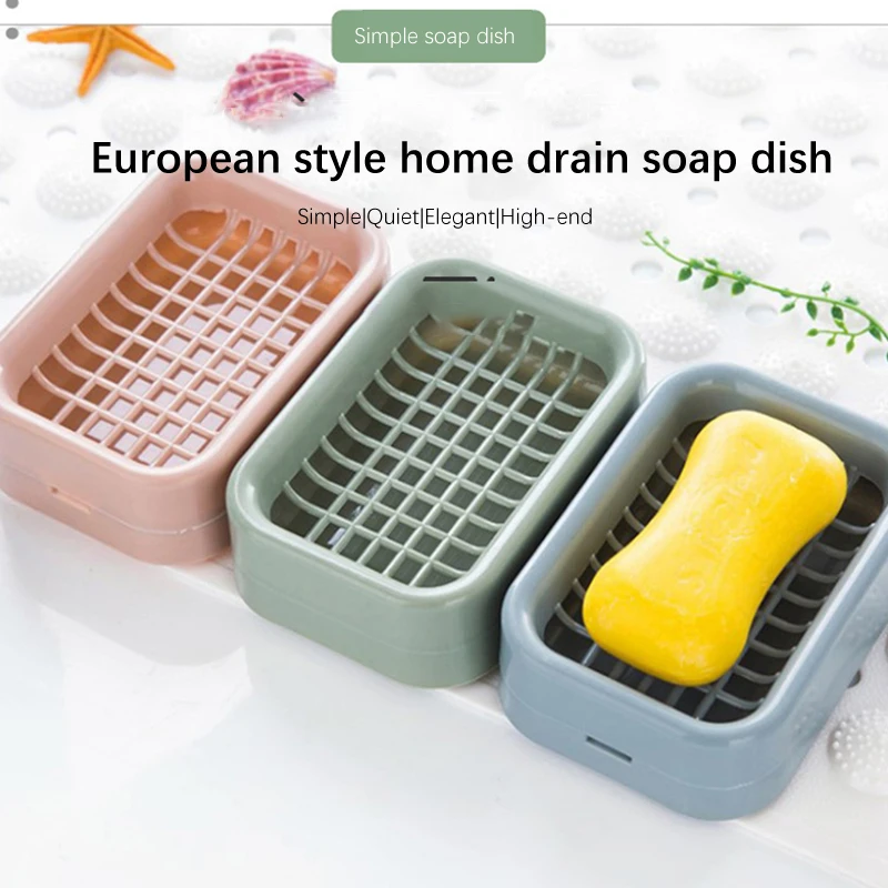 1pcs Grid Soap Box Toilet Double -layer Drain Soap Box, No Water Plastic Soap Box Portable Soap Shelf Bathroom Storage Box