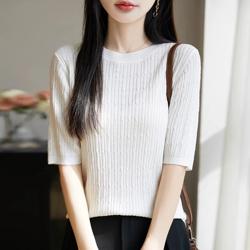

Вязаный свитер, женские пуловеры, новый белый, черный вязаный свитер с круглым вырезом, пуловер, женские топы, свитера, трикотаж, женская одежда Q1217