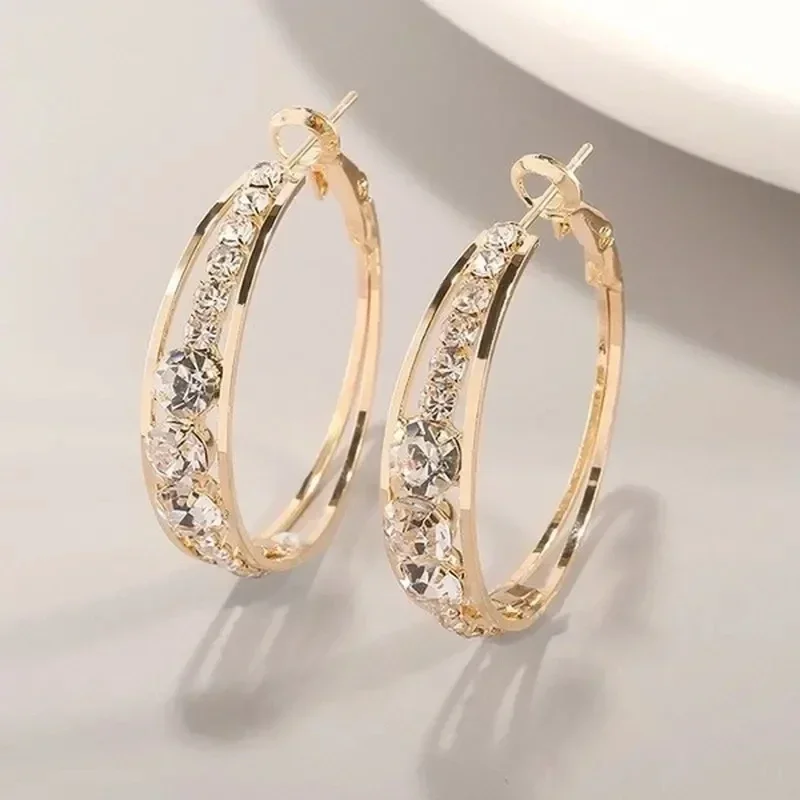 Gioielli femminili di moda orecchini pendenti a cerchio con pietre di zirconi bianchi Color oro argento per orecchini da sposa da donna regalo per feste