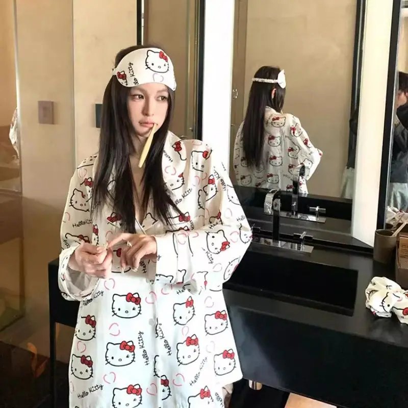 

Hello Kitty Anime Cartoon Pajamas Girl Comfortable and Good-looking Spring Autumn Cute Student Loose Home Clothes Two-piece Set