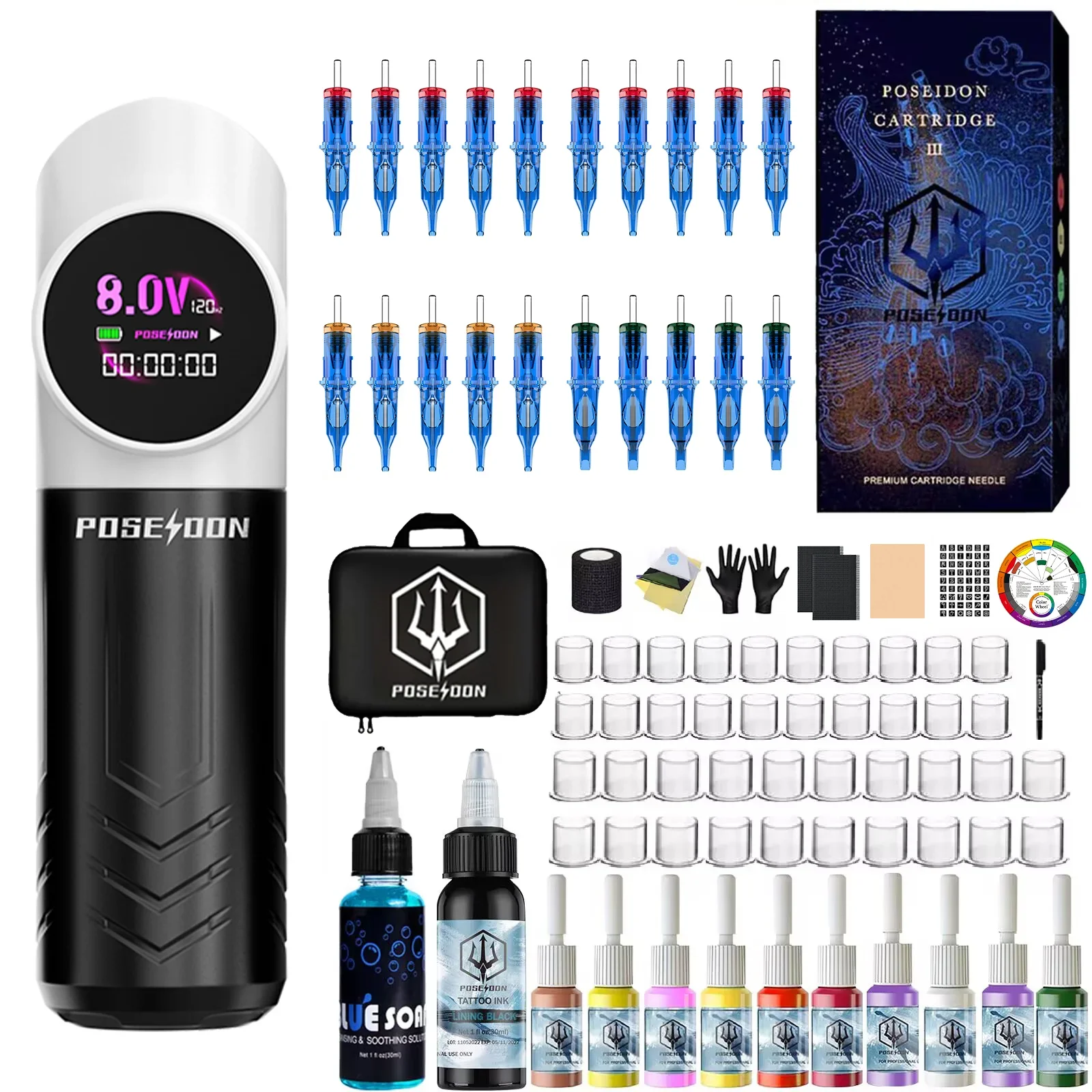 Tattoo Kit POSEIDON Panda Tattoo Stift Kit Für Permanent Make-Up Tattoo Maschine Kit Drahtlose Tattoo Netzteil Tattoo Kit