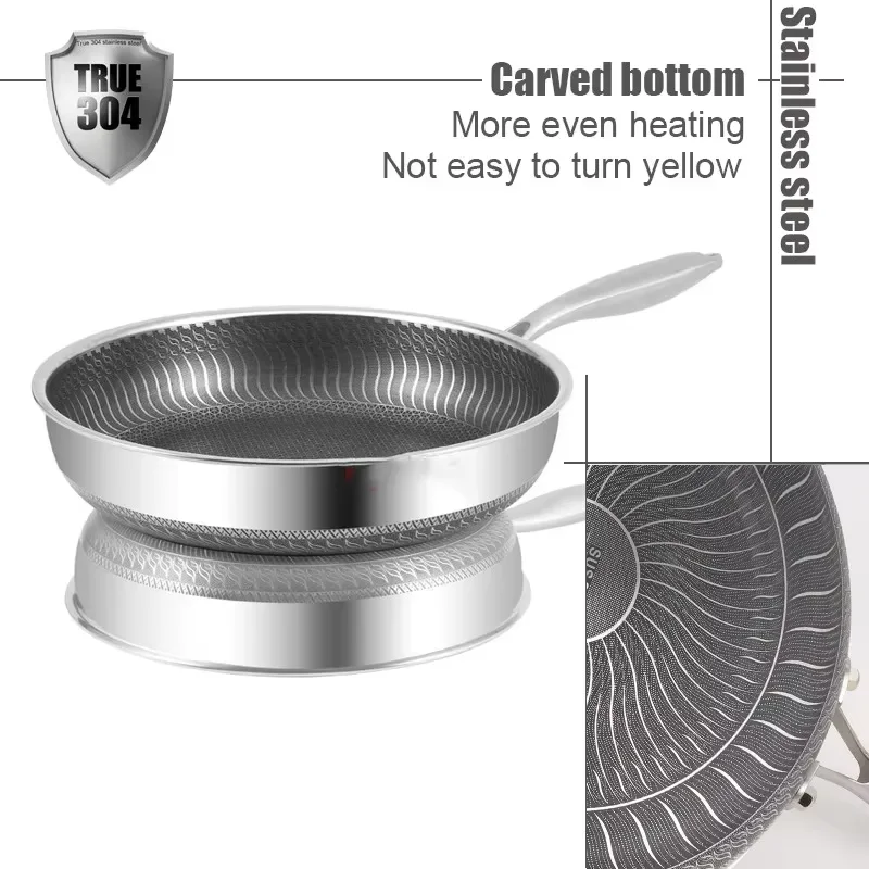 Whole Body Tri-Ply Stainless Steel Frying Pan316Stainless Steel Wok Pan Double-sided Honeycomb Skillet Suitable for All Stove