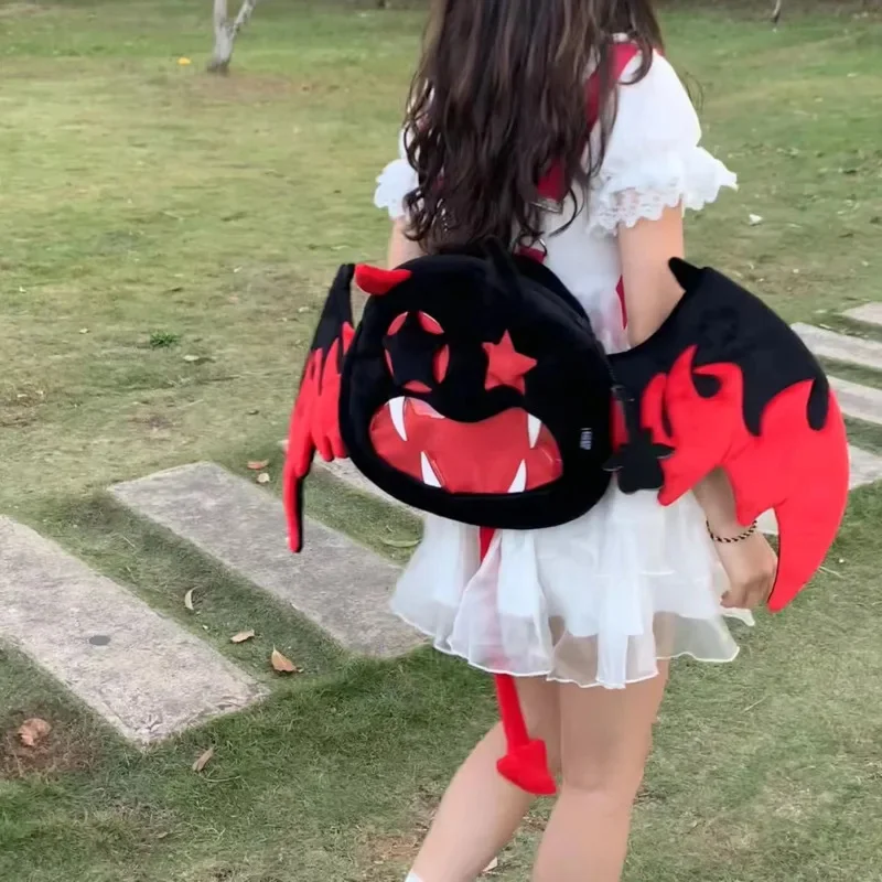 Cartoon Cute Devil Bat Backpack Y2K Bags Large Capacity High Quality Funny Outdoor Travel Personality Men Women Bag Plush Itabag