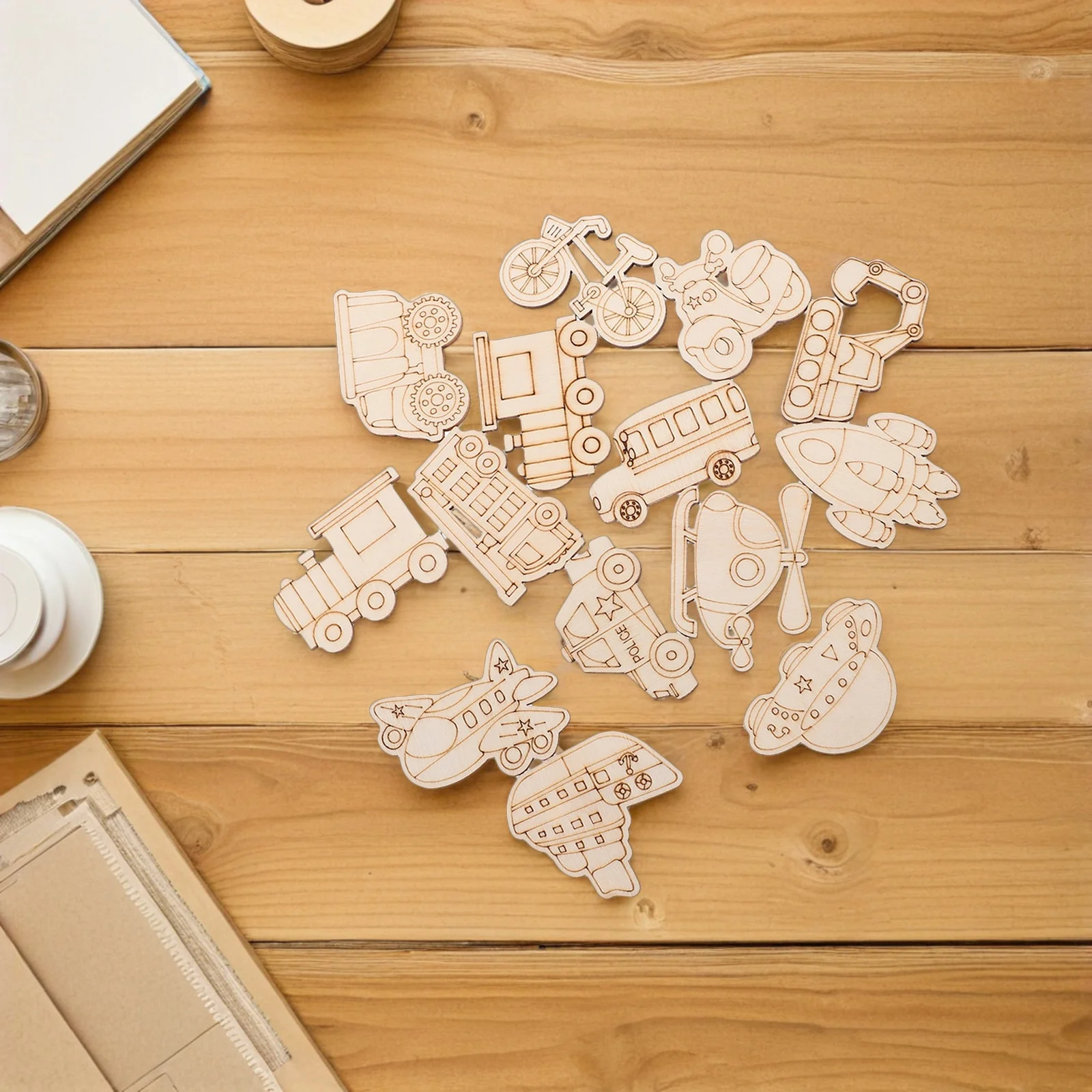 100 stuks onafgewerkte houten voertuig-uitsparingen transport ambachtelijke vormen voor doe-het-zelf schilderprojecten kinderkunstactiviteiten houten blanco