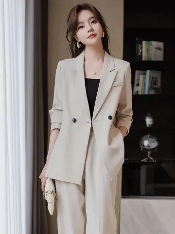 

Ele Women's Suiting Spring Autumn New Sle High End Career Women's Jaet Long Sve Polyester Two Piece Set