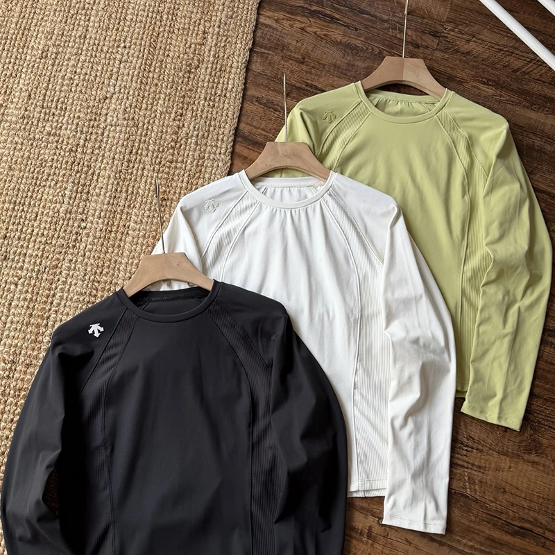 Solid Color Sports sweater tops round neck long sleeve tops 2026 autumn fashion men's new style DESCENTE