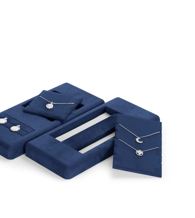 Oirlv Blaues Samt-Schmuckdisplay-Set Ring Ohrring Halskette Armreif Halter Vitrine Organizer Ständer für Ladentheke – Detail 8
